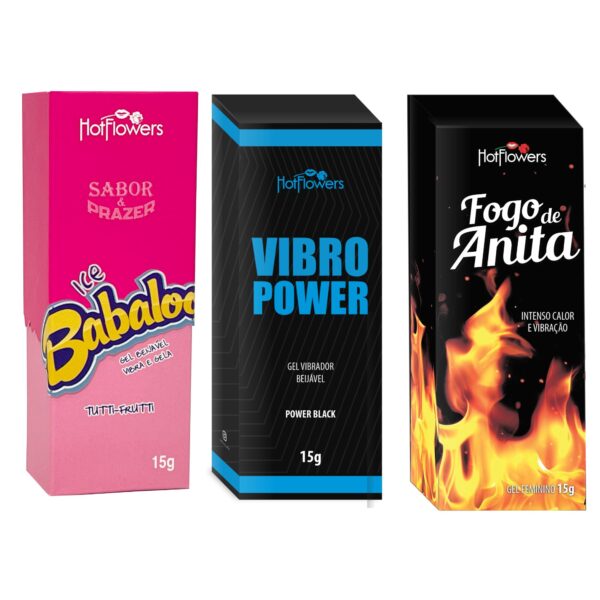 Kit Babaloo Tutti Frutti Vibro Power Power Black Gel Fogo de Anita